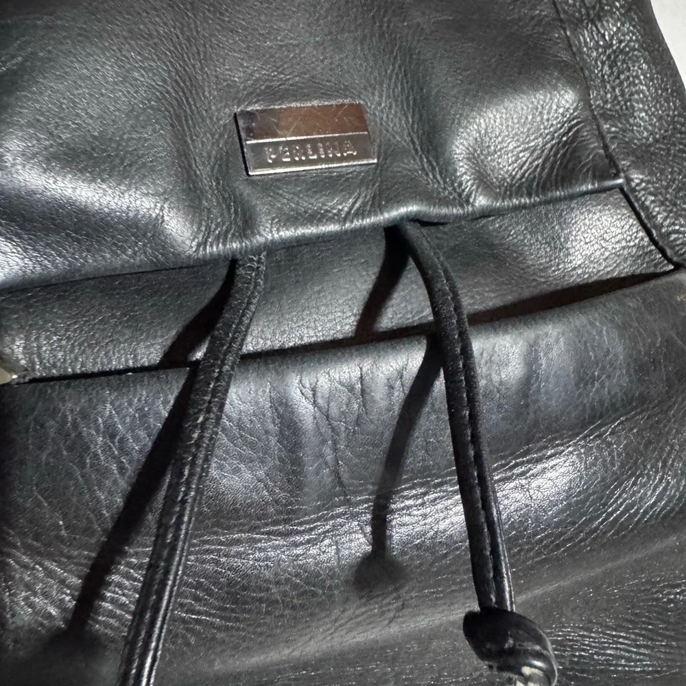 Perlina small black leather backpack purse
